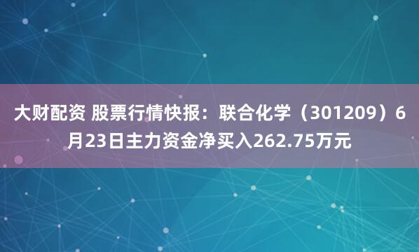 大财配资 股票行情快报：联合化学（301209）6月23日主力资金净买入262.75万元