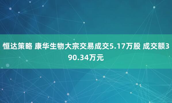 恒达策略 康华生物大宗交易成交5.17万股 成交额390.34万元